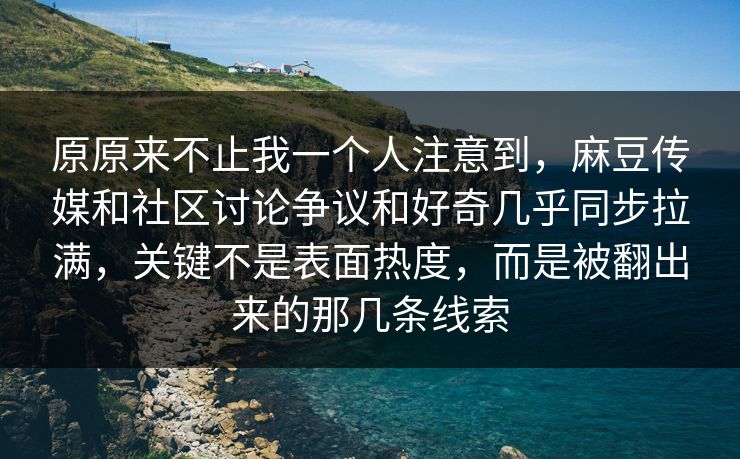 原原来不止我一个人注意到，麻豆传媒和社区讨论争议和好奇几乎同步拉满，关键不是表面热度，而是被翻出来的那几条线索