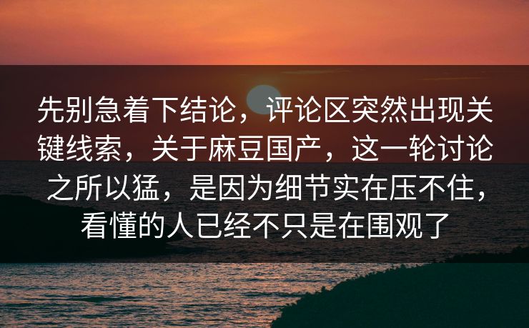先别急着下结论,评论区突然出现关键线索,关于麻豆国产,这一轮讨论之所以猛,是因为细节实在压不住,看懂的人已经不只是在围观了